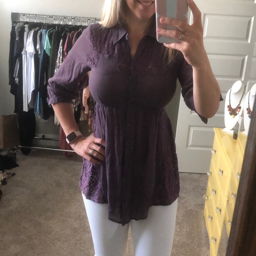 Free People Button-Up Baby-doll Top sz8